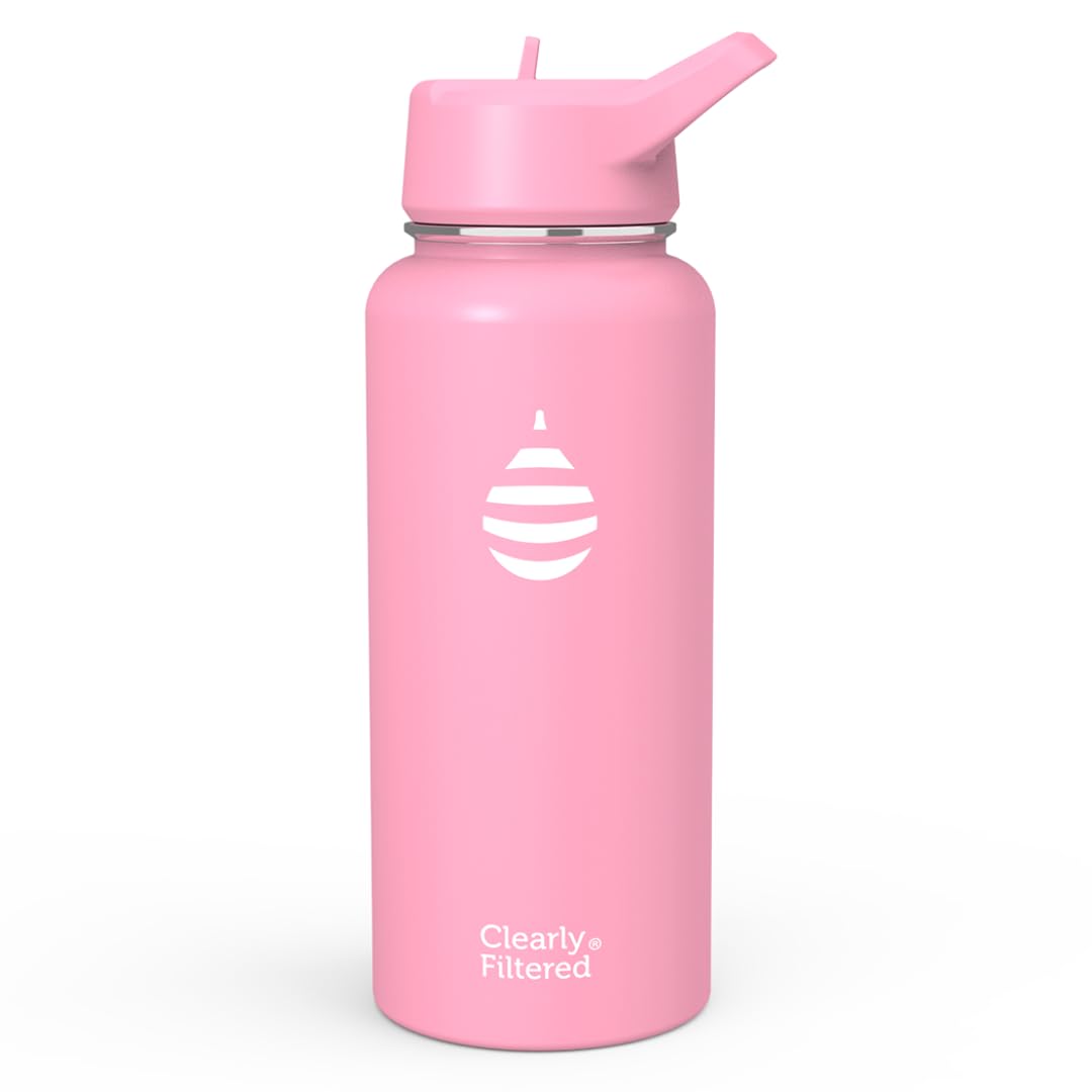 Clearly Filtered Water Bottle | Removes 220+ Contaminants, Double-Wall Insulated Stainless Steel, BPA/BPS Free, Phthalate Free, Filters Flouride Lead Chlorine (32oz, Crimson)