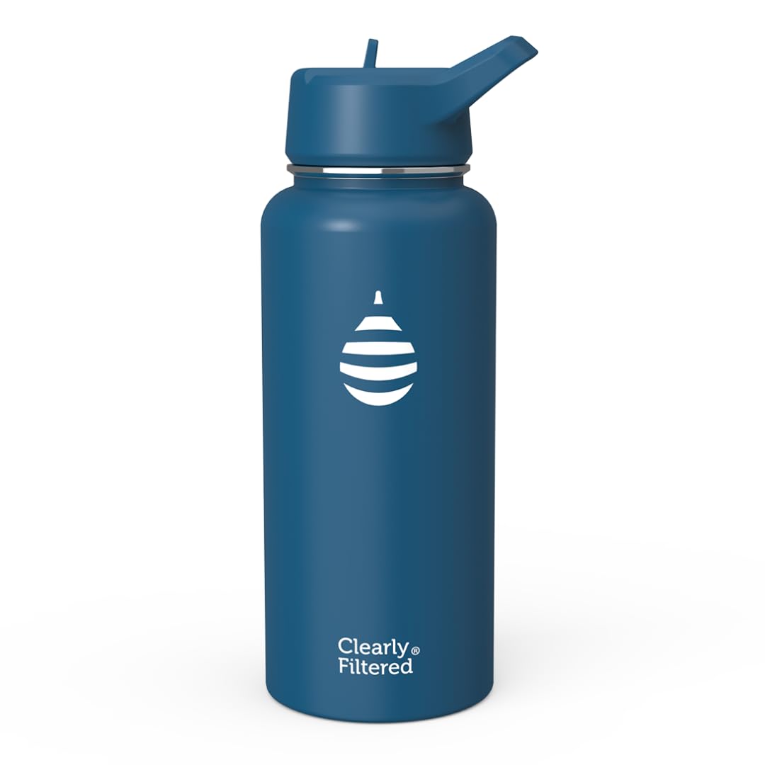 Clearly Filtered Water Bottle | Removes 220+ Contaminants, Double-Wall Insulated Stainless Steel, BPA/BPS Free, Phthalate Free, Filters Flouride Lead Chlorine (32oz, Crimson)