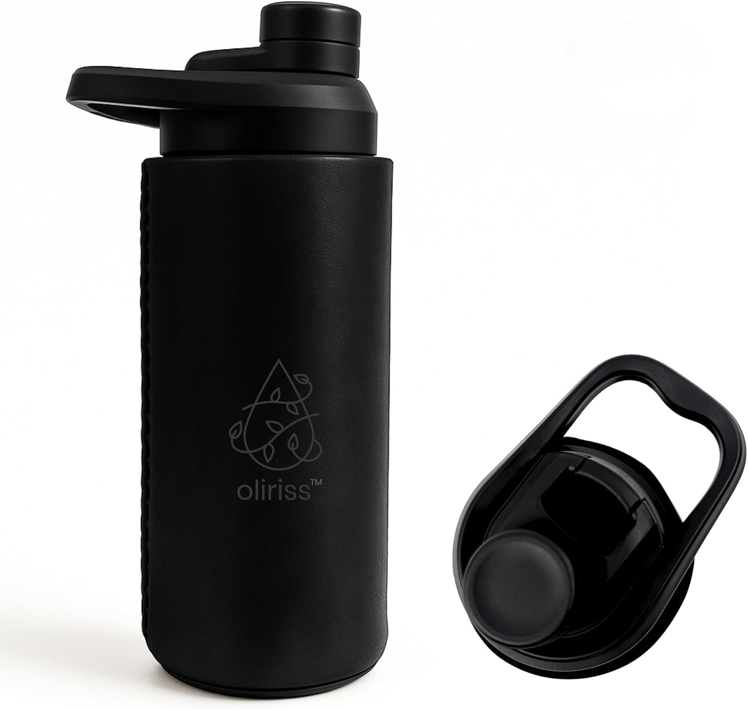18oz leather stainless steel water bottle (black)