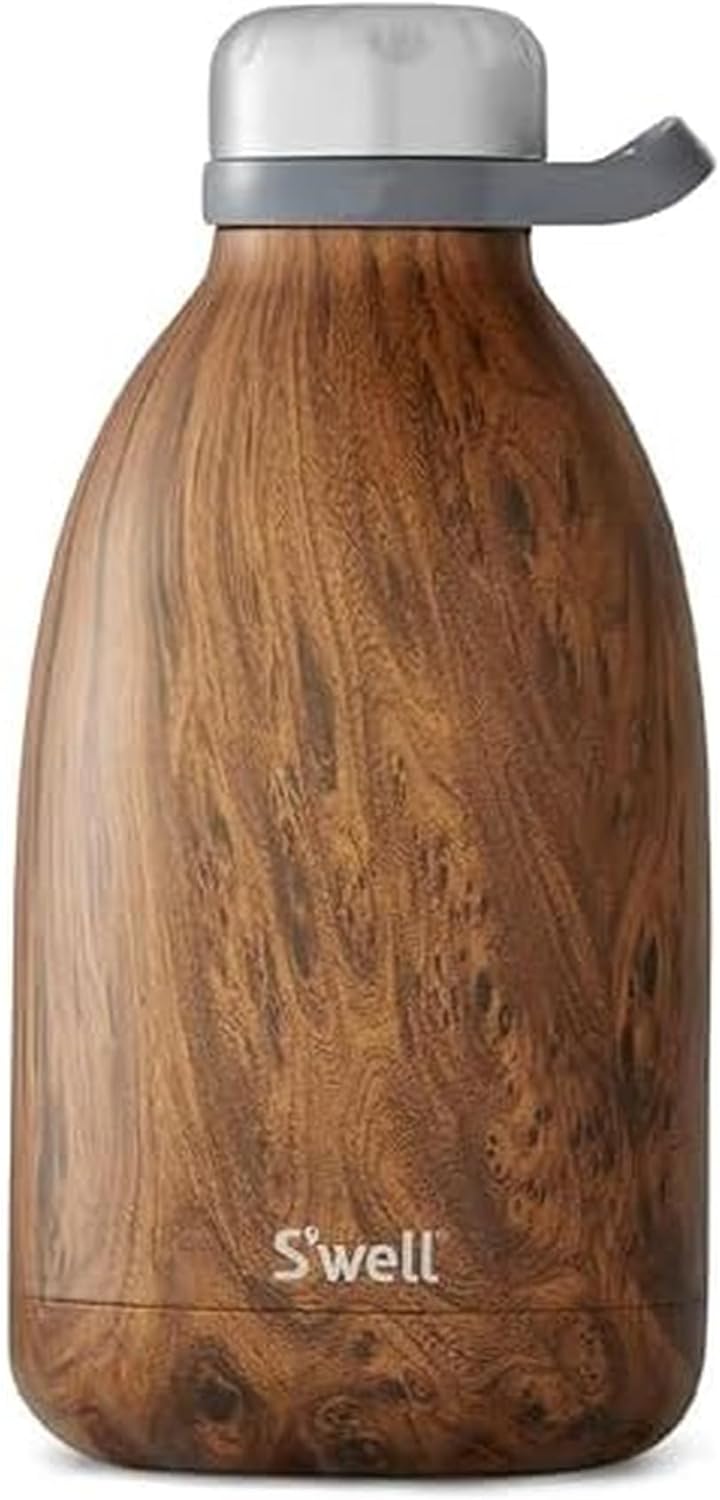 S'well Stainless Steel Roamer Bottle-64 Fl Oz-Teakwood Triple-Layered Vacuum-Insulated Containers Keeps Drinks Cold for 72 Hours and Hot for 24-BPA-Free Travel Water Bottle, 64oz