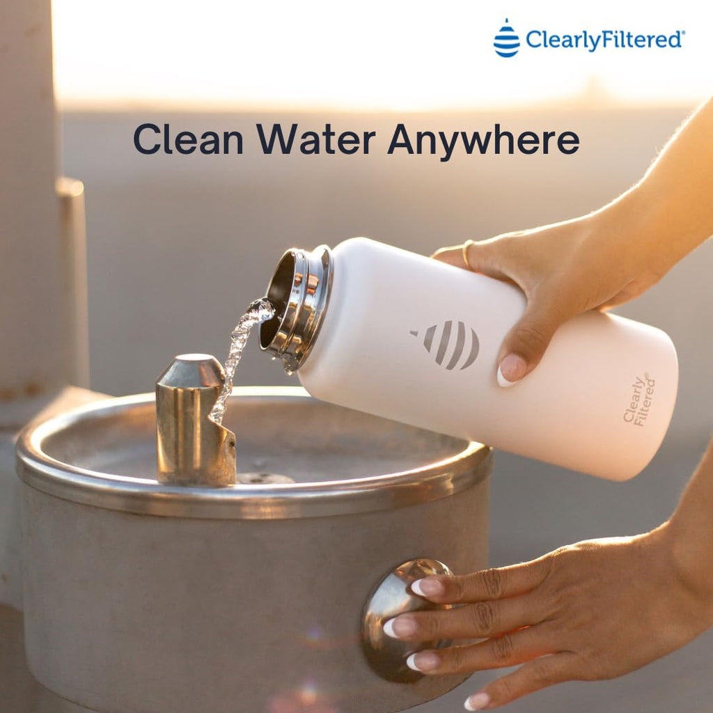 Clearly Filtered Water Bottle | Removes 220+ Contaminants, Double-Wall Insulated Stainless Steel, BPA/BPS Free, Phthalate Free, Filters Flouride Lead Chlorine (32oz, Crimson)