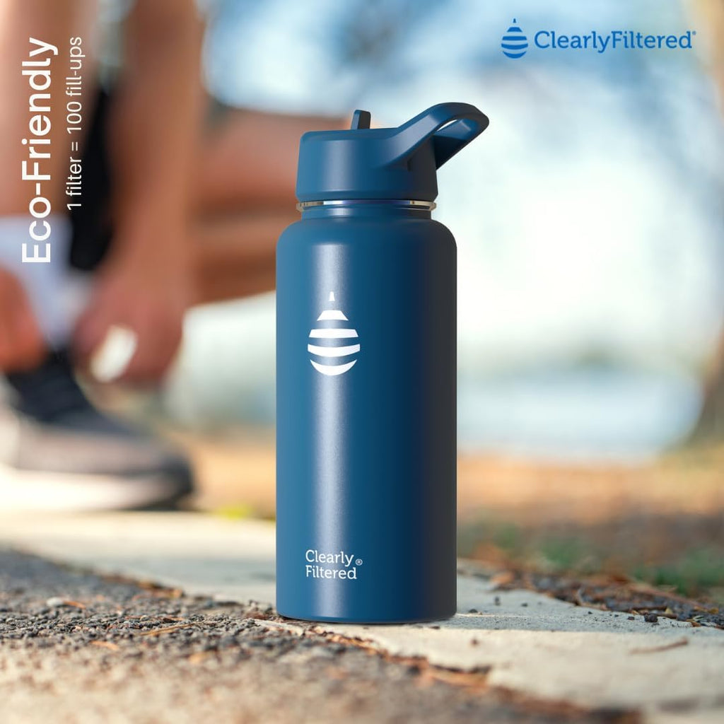 Clearly Filtered Water Bottle | Removes 220+ Contaminants, Double-Wall Insulated Stainless Steel, BPA/BPS Free, Phthalate Free, Filters Flouride Lead Chlorine (32oz, Crimson)