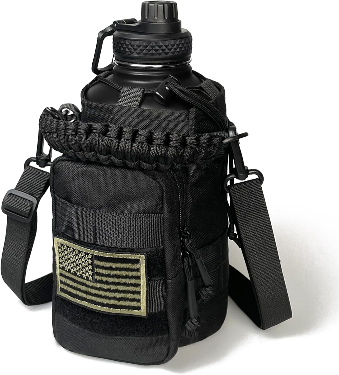 64 Oz Water Bottle with Sleeve - Half Gallon Big Insulated Water Jug with Strap Stainless Steel Gym Water Bottles for Men Sports Workout Hiking All Black