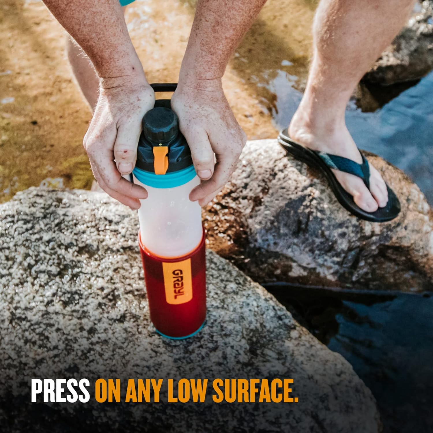 GRAYL GeoPress 24 oz Water Purifier Bottle - Filter for Hiking, Camping, Survival, Travel (Wanderer Red)