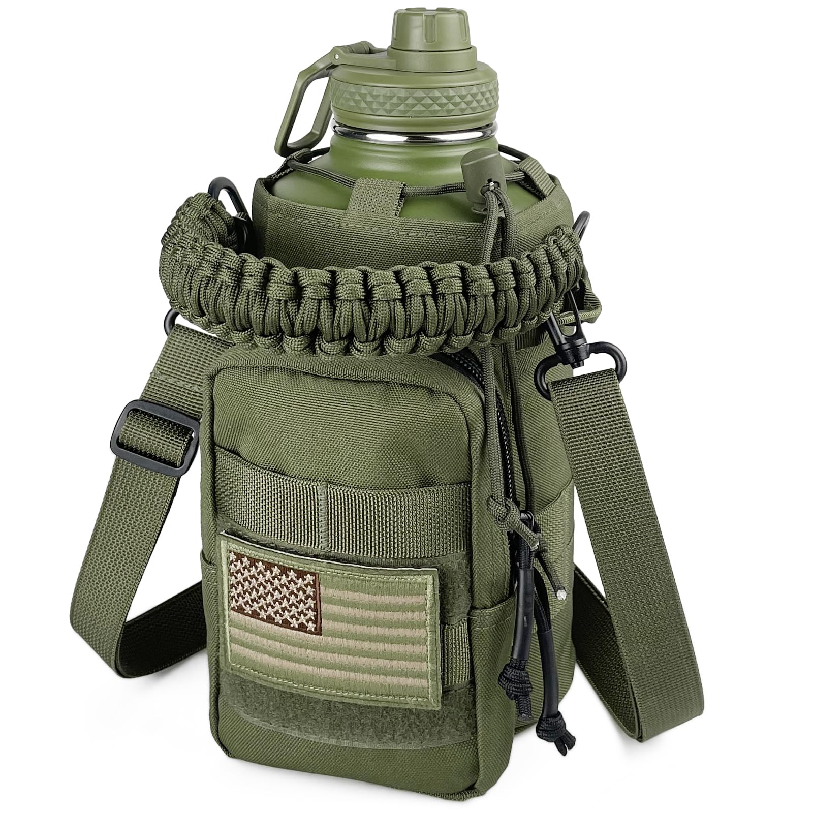 64 Oz Water Bottle with Sleeve - Half Gallon Big Insulated Water Jug with Strap Stainless Steel Gym Water Bottles for Men Sports Workout Hiking All Black