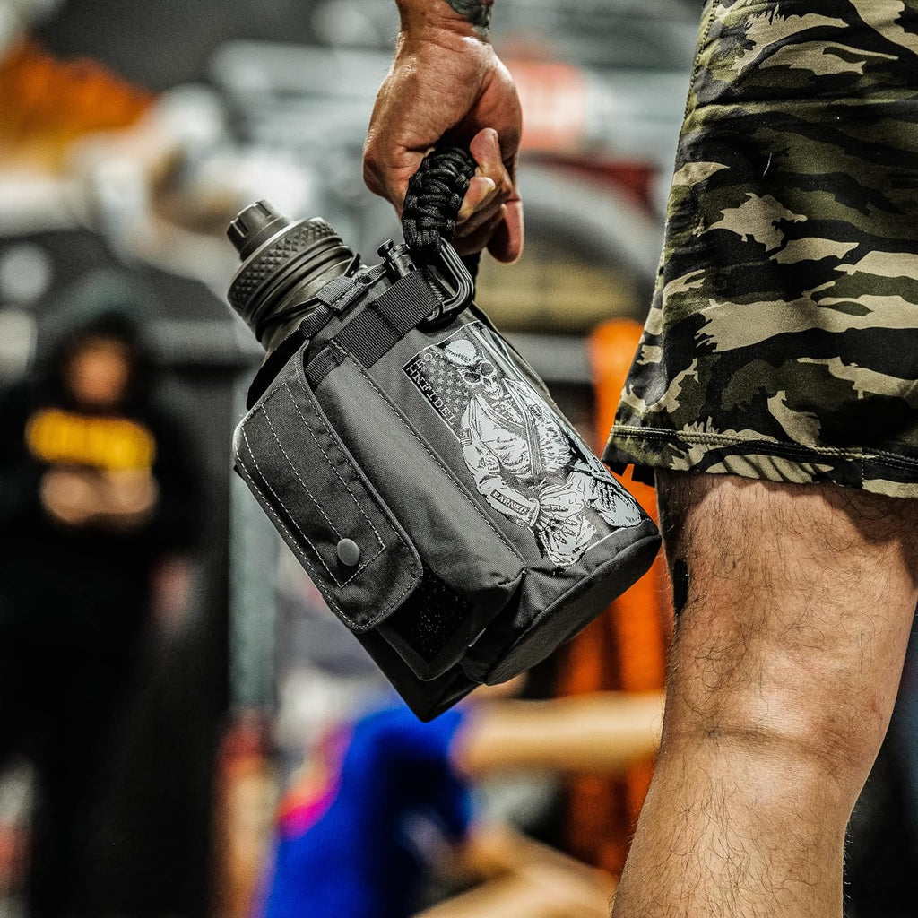 Iron Infidel Battle Bottle - Half Gallon Water Bottle Insulated, 64 oz Stainless Steel Water Jug with Handle - Gym Water Bottle for Men with Rugged Sleeve for Storage (Earned, Not Given 2 Liter)